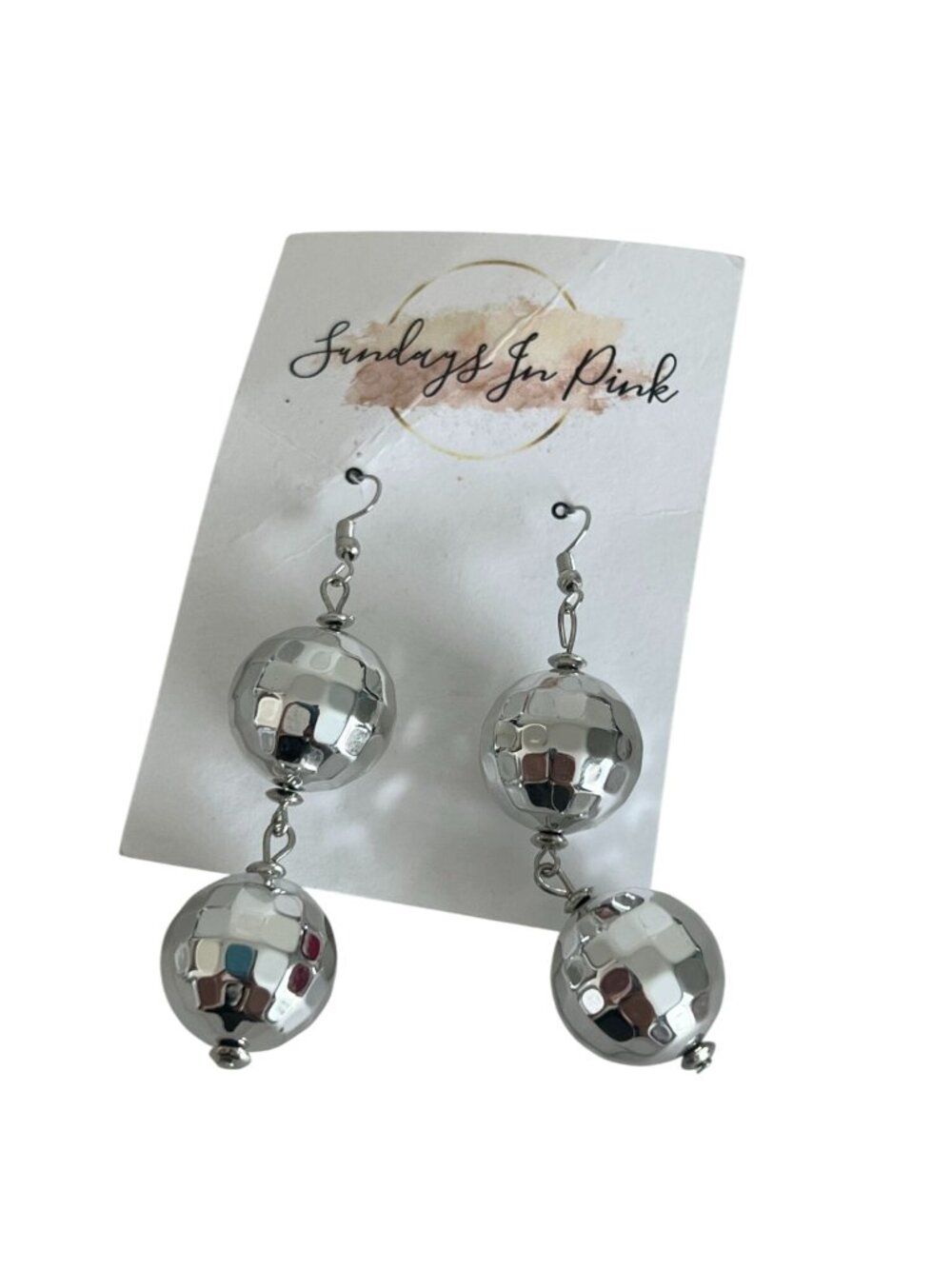 DISCO BALL Silver Drop Earrings New Years NEW